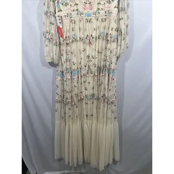 NEW Mac Duggal [‎ 10 ] 35111 Floral Embroidered Blouson Sleeve Gown Ivory Long - Picture 15 of 16